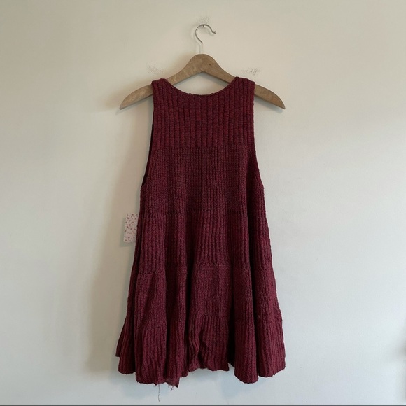 NWT Free People Waterfall Ruffle Sweater Dress Red - Picture 6 of 8